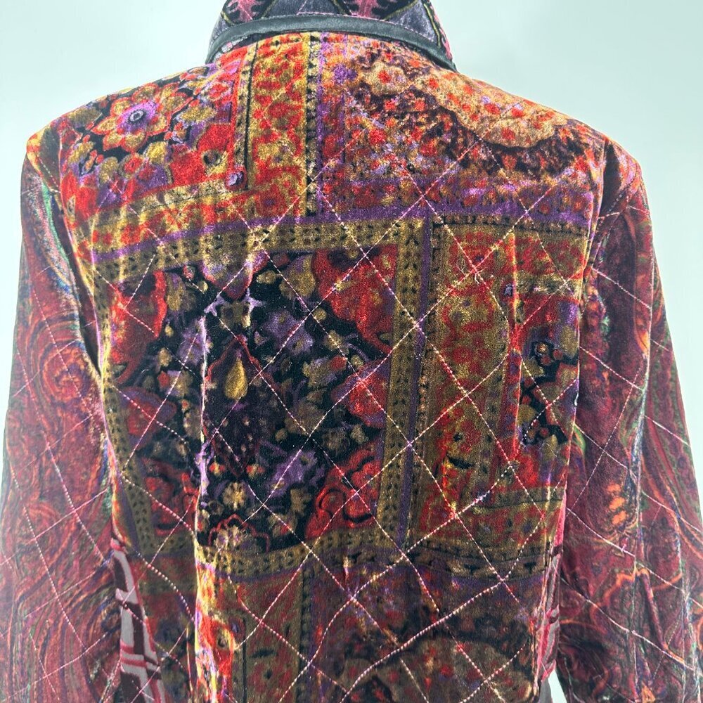 COLDWATER CREEK Velvet Blazer Floral Button Dark Romantic Holiday Boho PXL - Picture 10 of 13